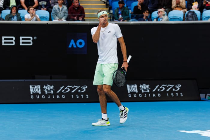 Alexander Zverev celebrates during the 2024 Australian Open.